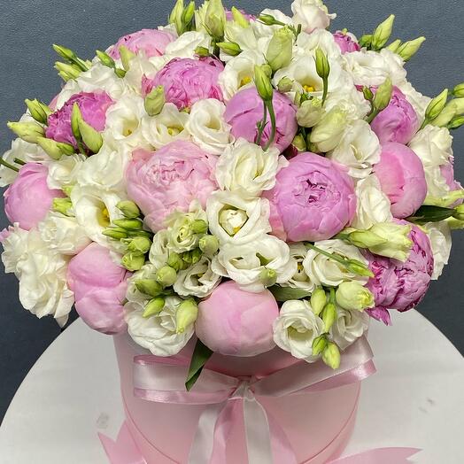 Peonies in a box