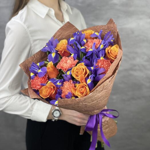 Bouquet of roses and irises by Lillian