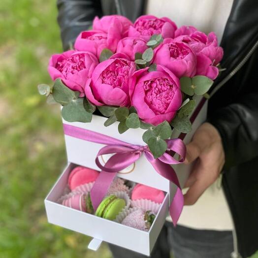 Flowers in a box A small box with peonies
