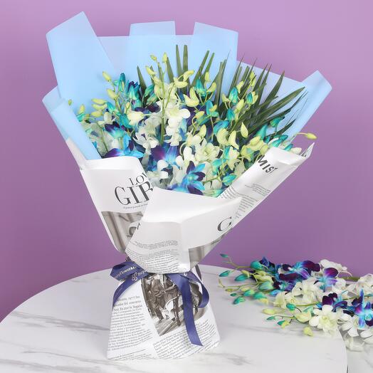 True 21 Blue and White Orchid Bouquet