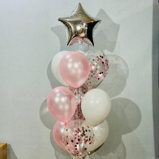 Transparent pink and white balloons 10 pcs