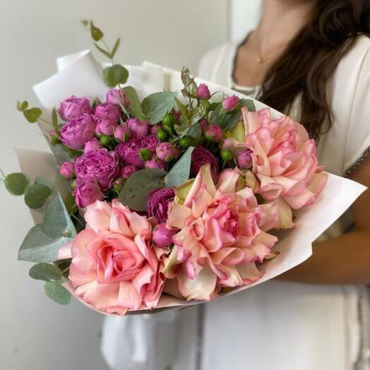 Bouquet of French Pink Roses and Peony Spray Roses - 1995