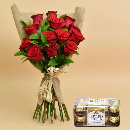 12 Red Roses Bouquet And Chocolates