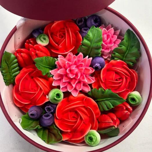 Цветы из зефира, подарок "Изысканный букет из зефирных роз и хризантем"