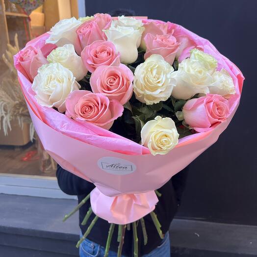White and pink roses mix