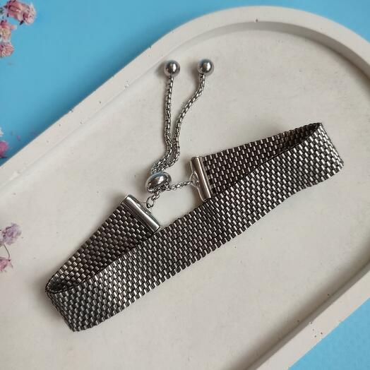 Браслет металлик унисекс "Палладий" бисерный. Застёжка слайдер