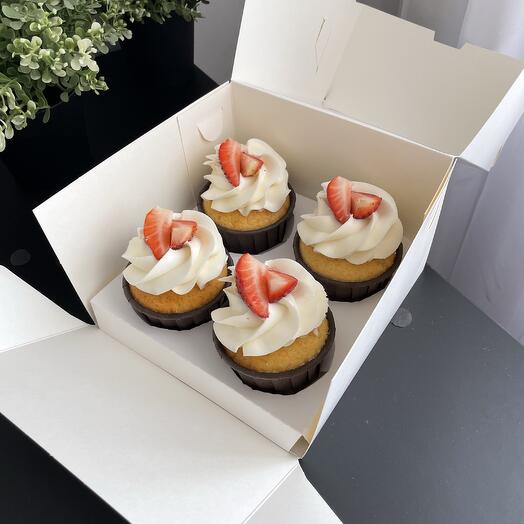 🧁🍓Капкейки 4 шт ваниль-клубника
