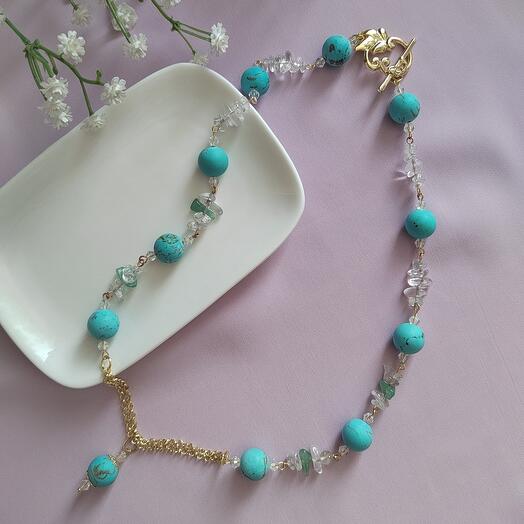 Ожерелье из микса камней (говлит матовый, хрусталь, авантюрин)