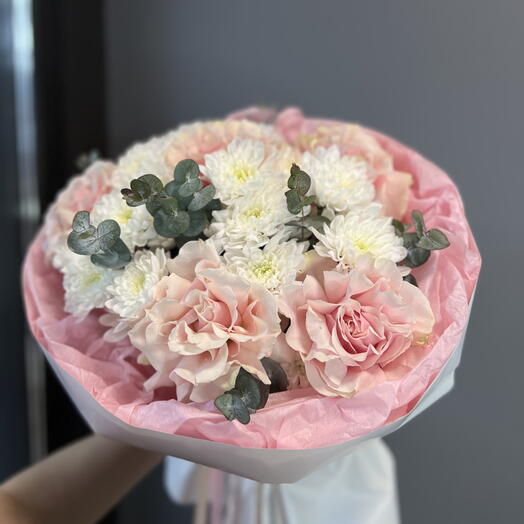Хит букет с французской розой и хризантемой💗