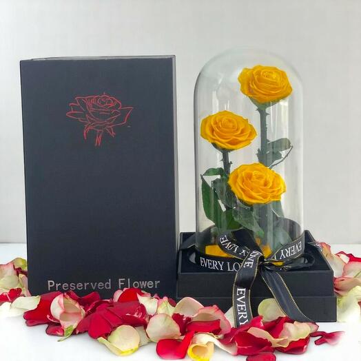 Forever Yellow Rose Dome – Luxury Preserved Roses in Glass Cloche