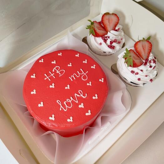 Бенто торт и 2 капкейка HB my love
