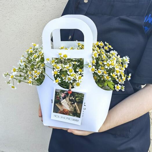 Ромашки в крафтовой сумочке