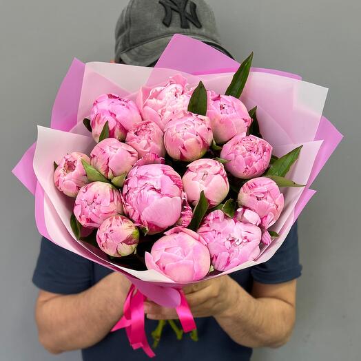 Монобукет из 15 мини пионов (0006) peony