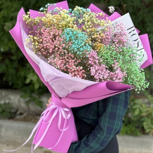 Монобукет из цветной гипсофилы