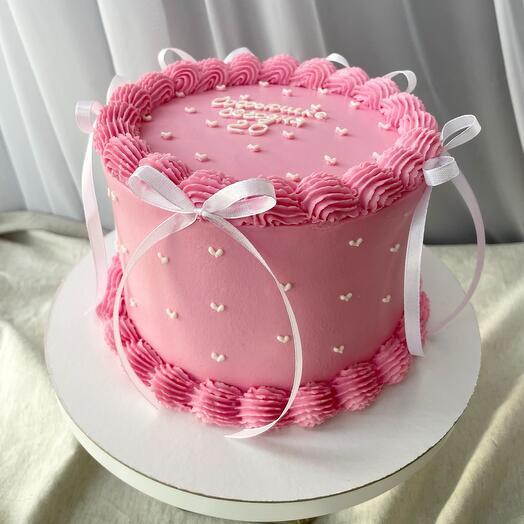 Торт 2 кг розовый с рюшами и бантиками
