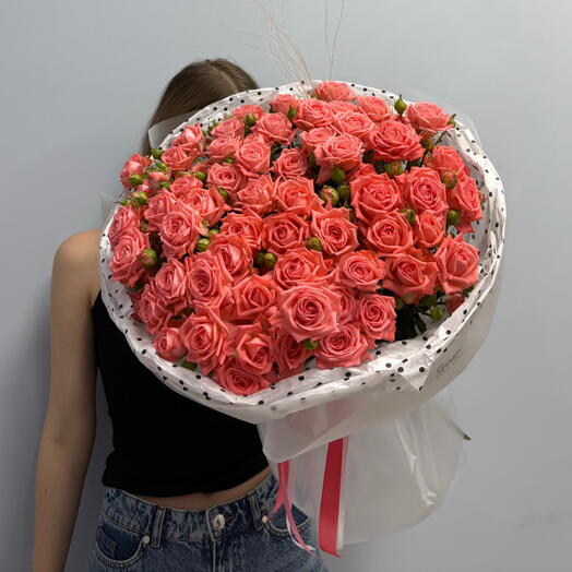 Большой Букет Кустовых коралловых роз для девушки 💋:размер М