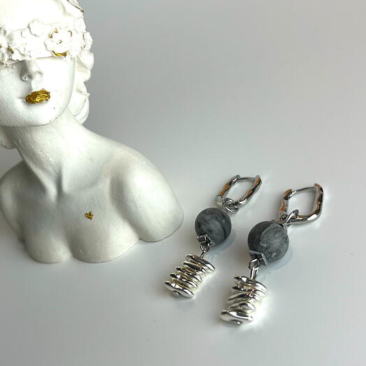 Серьги серая яшма и гематит