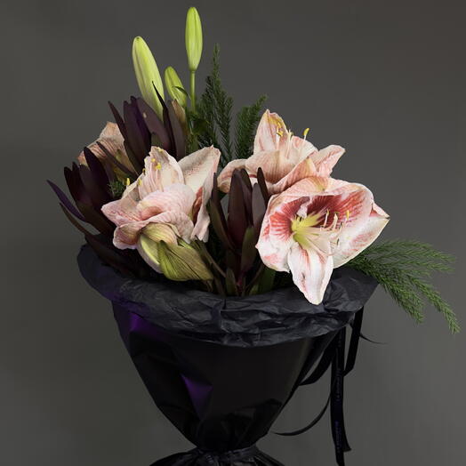 Букет «Амарилис Криптомерия Сафари»