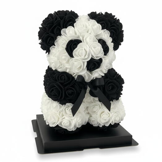 Urso panda de rosas de espuma, rosas eternas artificiais, urso de rosas em embalagem
