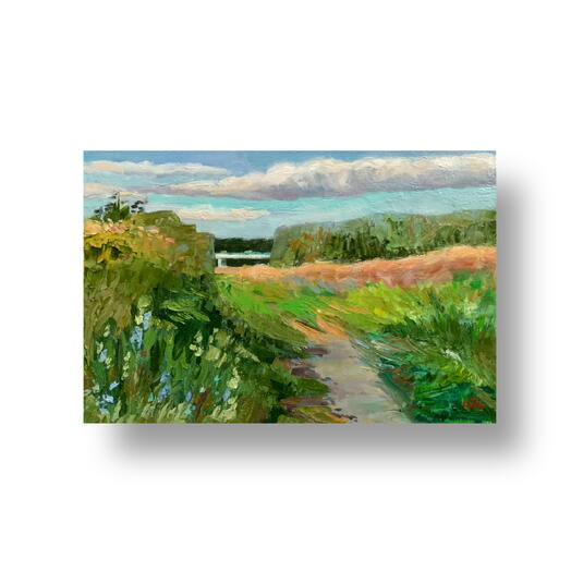 Картина маслом пейзаж "Заросший берег реки Москвы". Малый формат