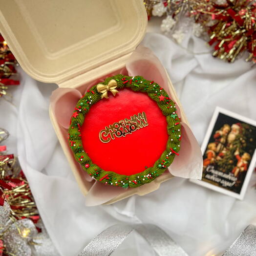 Бенто торт новогодний, с венком и золотым топпером С Новым годом 🎉