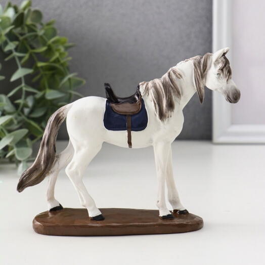 Фигурка Белая лошадь с седлом, 14×4×12 см 🎁 Символ года 🎁 Подарок, сувенир