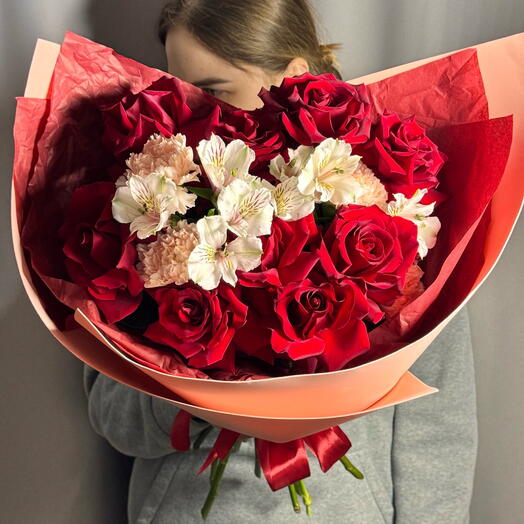 Дуо букет с французскими розами «Страстное вдохновение»♥️