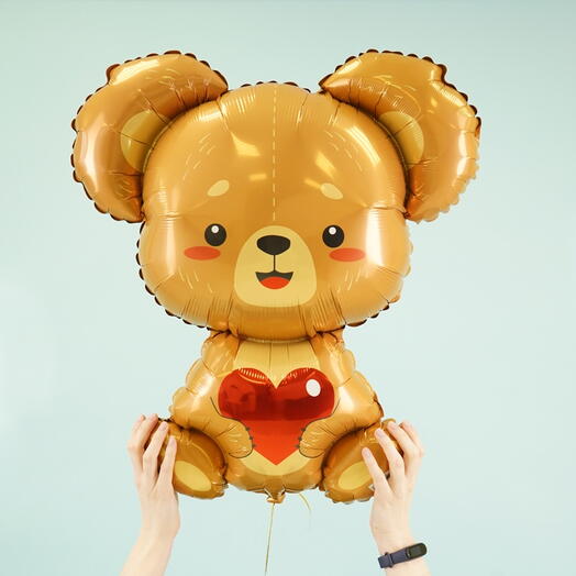 Шар фольгированная фигура "Мишка" с красным сердцем