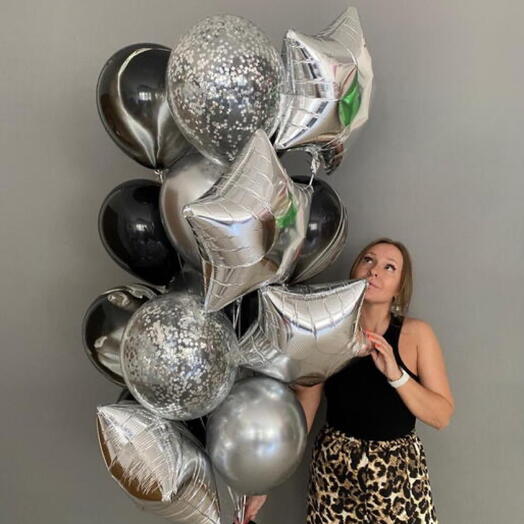 Шары на день рождения для мужчины, для мужа, для коллеги или руководителя, для девушки из чёрных и серебряных Шаров