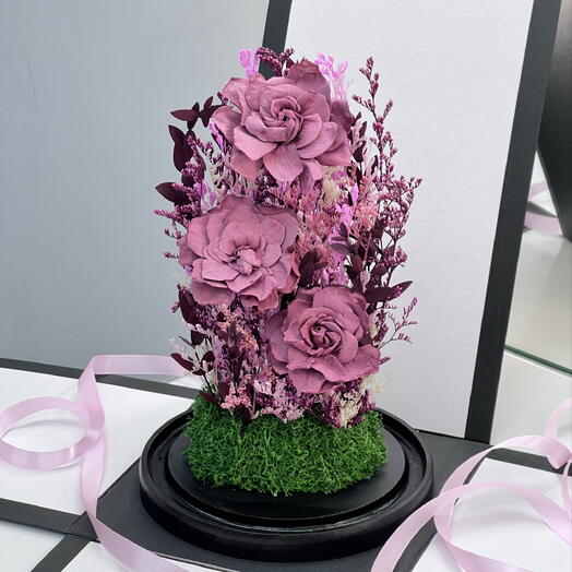 «Эмоции любви» композиция трио из стабилизированных гардений в стекле-живет 5 лет! Нюдовая /26 см