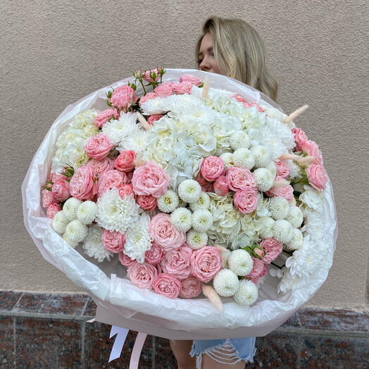 Большой WOW-букет «Bloom room»😍🎀 Пионовидная Роза, гортензия, хризантема