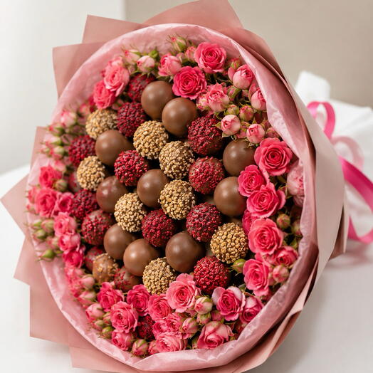 Pink Rose   Chocolate Strawberry Bouquet