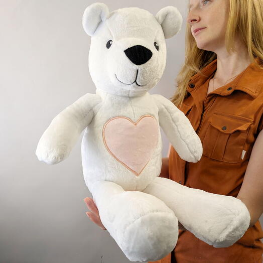 White Teddy bear with a pink heart