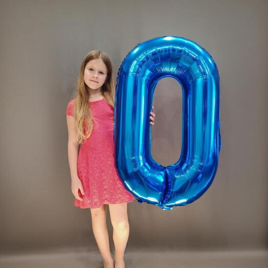Шар-цифра 0 с гелием на день рождения — Небесный, 102 см