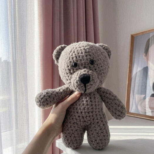 🧸 Вязаный мишка ручной работы (Серо-коричневый)