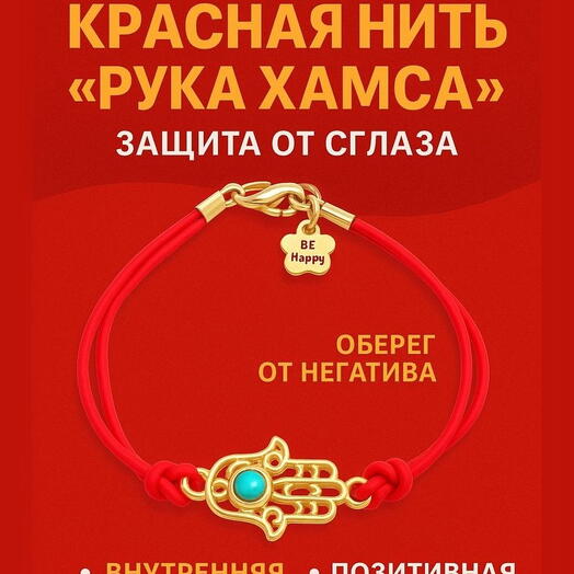 Браслет на резиновом ремешке "Рука Хамса" оберег от негатива и плохой энергии