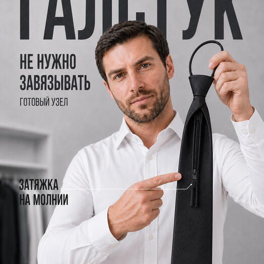 Галстук классический черный на затяжке с полосками