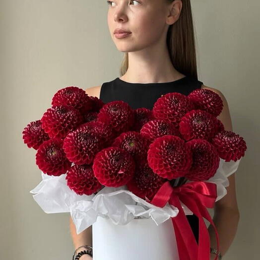 Композиция из бордовых георгинов