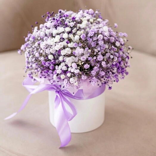 Композиция фиолетовая гипсофила в коробке💜