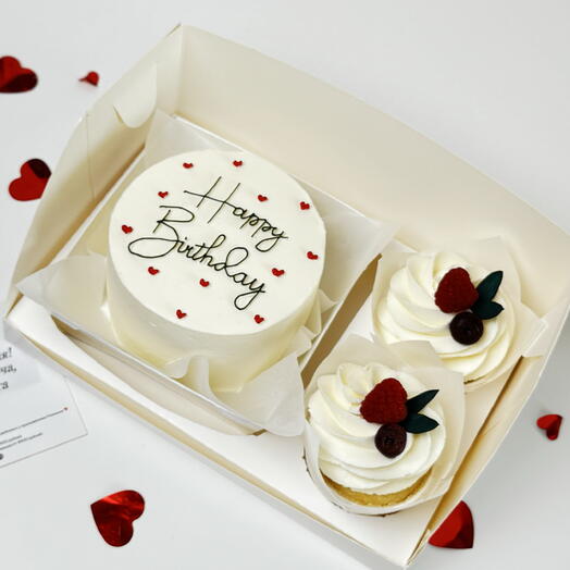 Набор бенто торт и 2 капкейка на день рождения, happy birthday
