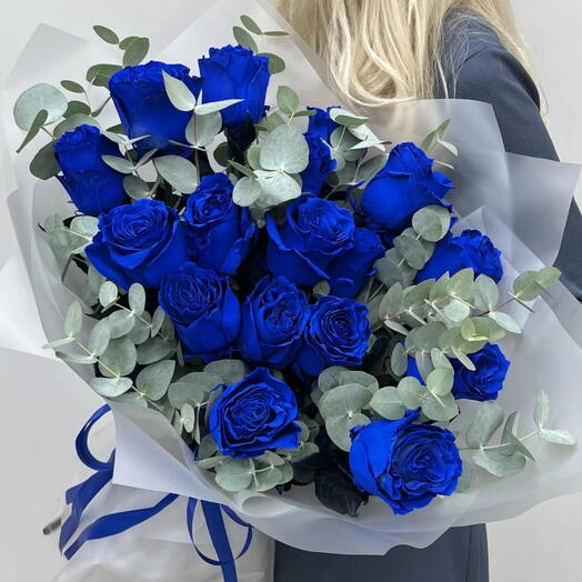 Синии розы и эвкалипт 💙Букет с розами Синяя роза