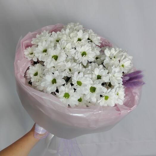 💜 Букет "PERVOЦВЕТ" из белых ромашек