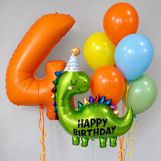 🦕 Набор воздушных шаров «Динозаврик с цифрой»