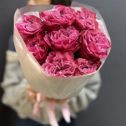 Яркие пионовидные розы Кантри Блюз 💗 букет из 7 штук