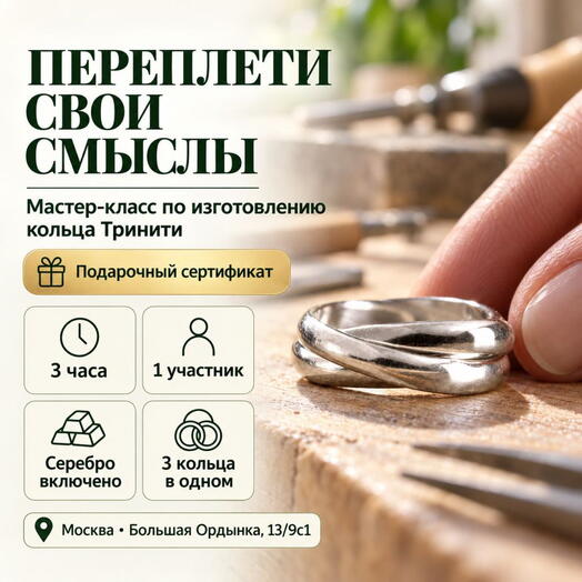 Подарочный сертификат «Мастер класс по изготовлению кольца Тринити» (3 часа, 1 человек)