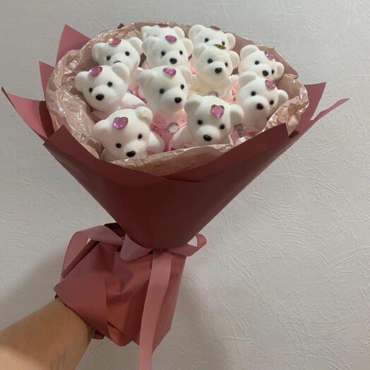 Милый букет из мишек (розовый)