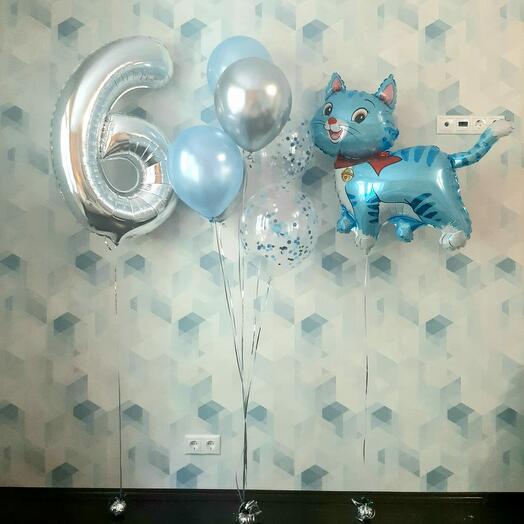 Foil figure, cat, fountain of 5 balls. Can be made in pink