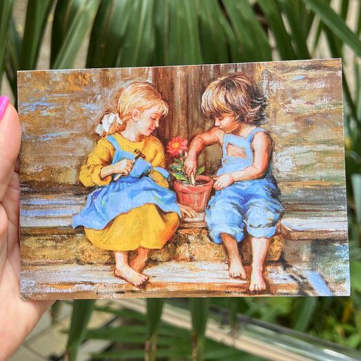 Postal jóvenes jardineros