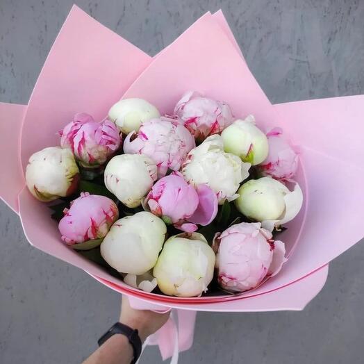 15 белых и розовых пионов