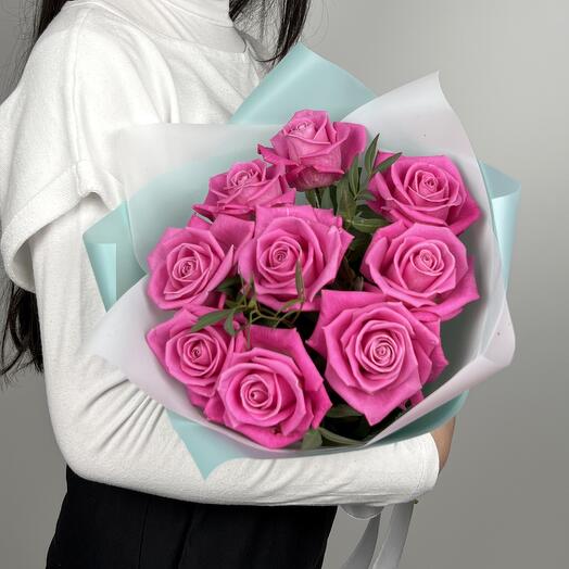 Букет из 9 розовых роз. Букет 387 ALMOND ROSES
